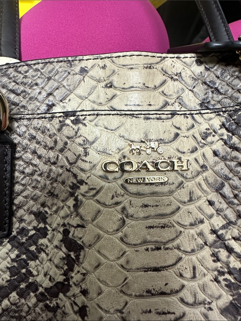 Coach Mini Tote in Neutral Snake-Print with Black Handles - Picture 9 of 9